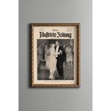 Atatürk ve Latife Hanım Dans Anı - Vintage Desenli Çerçeve - İnce Model, Altın2, 15 x 21