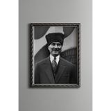 Atatürk - Vintage Desenli Çerçeve, Gümüş, 30 x 40, 5820000003699