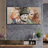 Atatürk Yağlı Boya Dokulu Tablo 100x200 Gümüş Çerçeveli