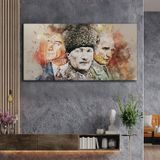 Atatürk Yağlı Boya Dokulu Tablo 60X120 Siyah Çerçeveli