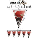 Atatürklü Flama 1 Adet Ata Flama Süsleme 29 Ekim 23 Nisan Üçgen Kağıt Flama Milli Bayram Süsü Sınıf Okul Süsleme