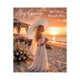 Atay Garage Japon Kağıt Şemsiye 55-80cm Ebatlarında Büyük Boy Beyaz Semsiye- Bambu Saplı Dekoratif El Şemsiyesi