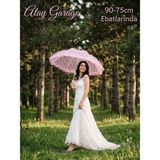 Atay Garage Pembe Tül Detaylı Vintage Şemsiye - Gelin, Dış Çekim ve Özel Gün Şemsiyesi (90-75 Cm)
