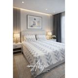 Atay Home Balıksırtı Desenli Modern Çift Kişilik Yatak Örtüsü Takımı 240X250 3 Parça Beyaz - Gri - Beyaz - 240 x 250 cm