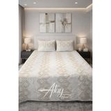 Atay Home Geometrik Desenli Modern Çift Kişilik Yatak Örtüsü Takımı 240X250 - Beyaz - Bej - 240 x 250 cm