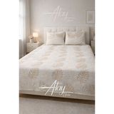 Atay Home Yaprak Desenli Modern Çift Kişilik Yatak Örtüsü Takımı 240X250 3 Parça Beyaz Renk - Beyaz - Bej - 240 x 250 cm