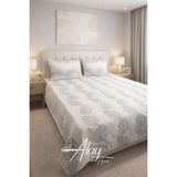 Atay Home Yaprak Desenli Modern Çift Kişilik Yatak Örtüsü Takımı 240X250 3 Parça Beyaz Renk - Beyaz - Gri - 240 x 250 cm