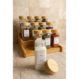 Atbyhome 13 Parça Bambu Standlı Baharatlık Seti - 12 Adet 120 Ml Cam Baharat Takımı Beyaz - Kahverengi