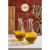 Atbyhome 2'li Borosilikat Cam Ibrik Yağlık Sirkelik Seti 750 ml - Damlatmaz Yağdanlık - Şeffaf