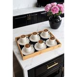 Atbyhome Aden 6 Kişilik 13 Parça Bambu Tepsili Porselen Türk Kahvesi Fincan Takımı Seti-Siyah - Beyaz - 75 ml