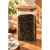 Atbyhome Ahşap Vakum Kapaklı Dikdörtgen Cam Kavanoz 1500 ml - Çay Kahve ve Erzak Saklama Kabı - Kahverengi - 1 Adet