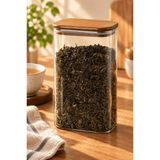 Atbyhome Ahşap Vakum Kapaklı Dikdörtgen Cam Kavanoz 1500 Ml - Çay Kahve Ve Erzak Saklama Kabı