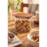 Atbyhome Akasya Ahşap Vakum Kapaklı Dikdörtgen Cam Kavanoz 650 Ml - Çay Kahve Ve Baharat Saklama Kabı