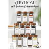 Atbyhome Akasya Kapaklı 12 Adet Cam Baharatlık Seti 120 ml