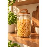 Atbyhome Akasya Kapaklı Çizgili Borosilikat Cam Kavanoz 1600 ml - Vakumlu Büyük Boy Erzak Bakliyat Saklama Kabı - Kahverengi - 1 Adet