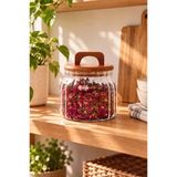 Atbyhome Akasya Kapaklı Çizgili Borosilikat Cam Kavanoz 850 Ml - Vakumlu Büyük Boy Erzak Bakliyat Saklama Kabı