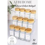 Atbyhome Bambu Kapaklı 12 Adet Cam Baharatlık Seti 120 ml
