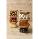 Atbyhome Bambu Kapaklı Borosilikat Cam Saklama Kabı 6'lı 150 ml - Kahvaltılık Sosluk ve Düzenleyici - Şeffaf