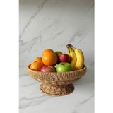 Atbyhome Doğal Hasır Ayaklı Yuvarlak Meyvelik | El Örgüsü Rattan Sunum Sepeti 28 cm