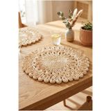 Atbyhome Doğal Rattan Hasır Supla 38 cm - El Örmesi Dantel Kenarlı Yuvarlak Amerikan Servisi