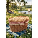Atbyhome Hasır Piknik Sepeti Kapaklı Ve Bezli Rattan Sepet Organizer 40x29x18