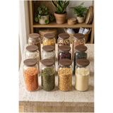 Atbyhome Nero Zone Bambu Kapaklı Cam Saklama Kabı 1300 ml 12'li - Vakumlu Kiler Bakliyat Kavanoz Seti