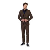 Ateca Erkek Hardal İtalyan Çizgili Ceket+Pantolon+Yelekli Slim Fit Takim Elbise Hardal 50/6