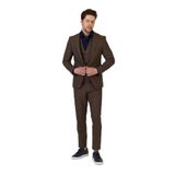 Ateca Erkek Hardal İtalyan Çizgili Ceket+Pantolon+Yelekli Slim Fit Takim Elbise Hardal 56/6