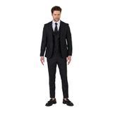 Ateca Erkek Kömür Siyahı İtalyan Çizgili Ceket+Pantolon+Yelekli Slim Fit Takim Elbise Kömür Siyahı 52/6