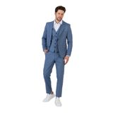 Ateca Erkek Koyu Mavi İtalyan Çizgili Ceket+Pantolon+Yelekli Slim Fit Takim Elbise Koyu Mavi 58/6
