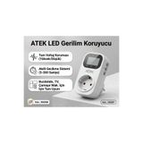 ATEK Led 16A Dijital Ekranlı Akım ve Gerilim Korumalı Priz Yüksek Voltaj Koruyucu 3500W