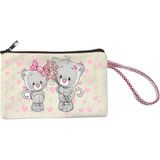 Atekder Kalp ve Kedi Baskılı Ham Bez Cüzdan 18X12 Cm. - 02-Gri