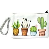 Atekder Pamuklu Ham Bez Cüzdan 18X12 Cm. Kaktüs ve Kedi Baskılı - Gri