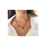 Atelier Çağla İskoç İğnesi Harfli Cam Kırmızı Kalp Nazar Boncuklu Kolye
