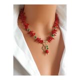Atelier Cocosh Kırmızı Mercan Şans Objeli Yonca Charm Kolye