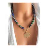 Atelier Cocosh Lapis Lazuli, Malakit Doğaltaş Yaşam Çiçeği Şans Objeli Kolye