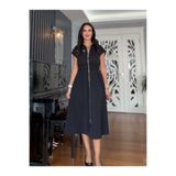 Atelier Derin Siyah Önü Fermuarlı Kolsuz Elbise