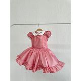 Atelier Des Reves Kız Çocuk Şık Parti ve Abiye Elbisesi – Açık Pembe Tafta, Fırfırlı - 1 Yaş