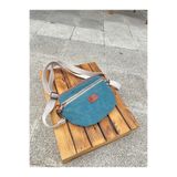 Atelier Lapina Petrol Mavi (Kiremit detaylı) / Tilki Astar Mumlu Kanvas Çapraz Çanta / Bel Çantası