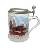 Atelier Metal Kapaklı Damgalı Vintage Porselen Resimli Kupa Tankart - Renkli