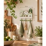 Atelye Karga El Boyaması Ahşap Evler Çok Amaçlı Askılık 14x20 cm | 3 Metal Kanca, Duvar Montajlı, El Boyaması Desen, Çiçekli Köy Motifi, Anahtar & Havlu Askısı