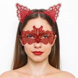 Ateş Kırmızısı Dantel Taç Maske Seti 10 No - Maskeli Balo &Amp;Amp;Amp; Özel Gün Seti (5047)