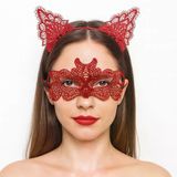 Ateş Kırmızısı Dantel Taç Maske Seti 10 No - Maskeli Balo Özel Gün Seti