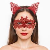 Ateş Kırmızısı Dantel Taç ve Maske Seti 10 No E153-E240-10
