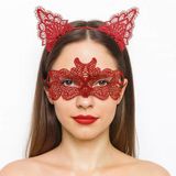 Ateş Kırmızısı Dantel Taç Ve Maske Seti 10 No - Maskeli Balo &Amp;Amp; Özel Gün Seti Go53/04100