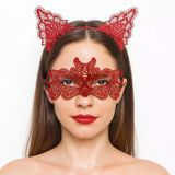 Ateş Kırmızısı Dantel Taç Ve Maske Seti 10 No - Maskeli Balo Özel Gün Seti P82355s8090