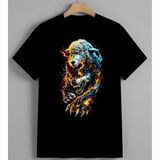 Ates Kurt Renkli Ilustrasyon Baskılı Unisex Erkek Kadın Oversize Tişört Siyah - XL - Beyaz