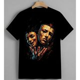 Ates Maskesi Ikonografik Sanat Baskılı Unisex Erkek Kadın Oversize Tişört Siyah - XL - Beyaz