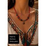 Ateş Mercanı Doğal Taş Tasarım Kolye