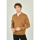 Ateş Triko 6091023 Polo Yaka Düğmeli Yün Camel Erkek Kazak